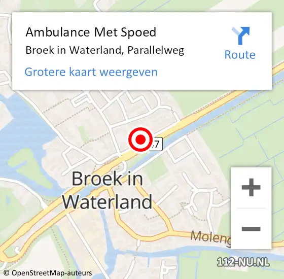 Locatie op kaart van de 112 melding: Ambulance Met Spoed Naar Broek in Waterland, Parallelweg op 25 september 2022 13:04