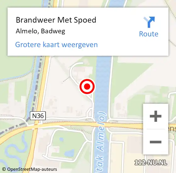 Locatie op kaart van de 112 melding: Brandweer Met Spoed Naar Almelo, Badweg op 25 september 2022 15:39