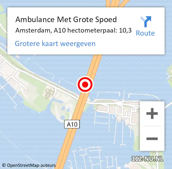 Locatie op kaart van de 112 melding: Ambulance Met Grote Spoed Naar Amsterdam, A10 hectometerpaal: 10,3 op 25 september 2022 18:51