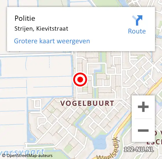 Locatie op kaart van de 112 melding: Politie Strijen, Kievitstraat op 25 september 2022 21:54