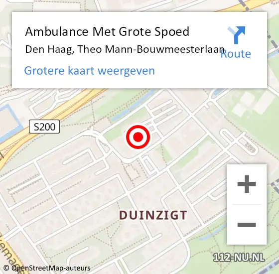 Locatie op kaart van de 112 melding: Ambulance Met Grote Spoed Naar Den Haag, Theo Mann-Bouwmeesterlaan op 25 september 2022 22:32