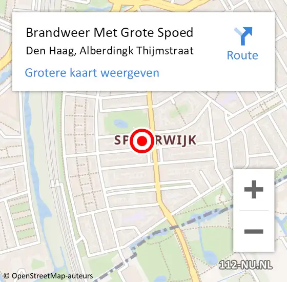 Locatie op kaart van de 112 melding: Brandweer Met Grote Spoed Naar Den Haag, Alberdingk Thijmstraat op 26 september 2022 02:16