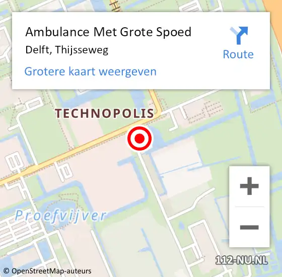 Locatie op kaart van de 112 melding: Ambulance Met Grote Spoed Naar Delft, Thijsseweg op 26 september 2022 07:46