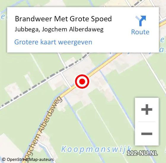 Locatie op kaart van de 112 melding: Brandweer Met Grote Spoed Naar Jubbega, Jogchem Alberdaweg op 26 september 2022 09:51