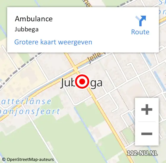 Locatie op kaart van de 112 melding: Ambulance Jubbega op 26 september 2022 09:53