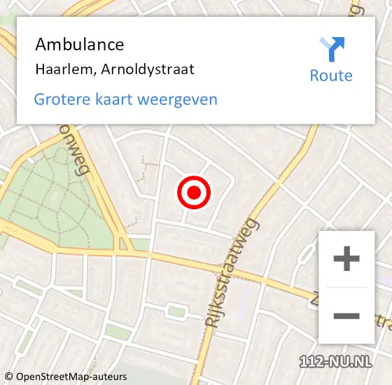 Locatie op kaart van de 112 melding: Ambulance Haarlem, Arnoldystraat op 26 september 2022 12:59
