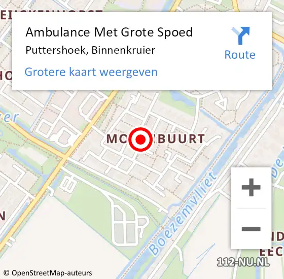Locatie op kaart van de 112 melding: Ambulance Met Grote Spoed Naar Puttershoek, Binnenkruier op 26 september 2022 13:08