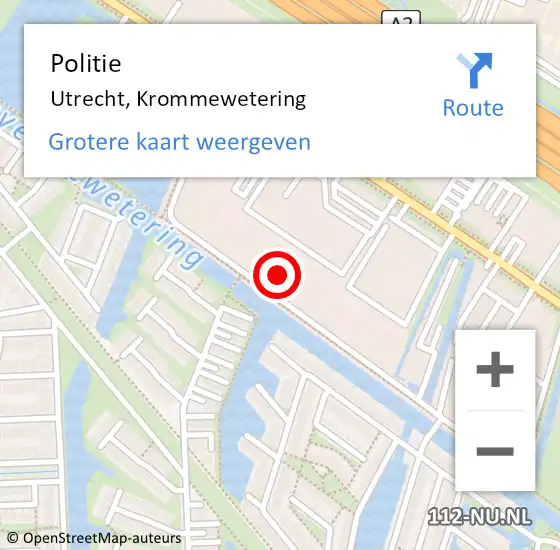 Locatie op kaart van de 112 melding: Politie Utrecht, Krommewetering op 26 september 2022 14:33