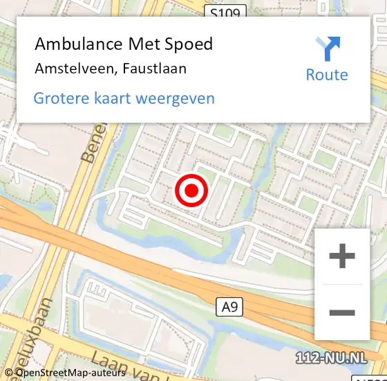 Locatie op kaart van de 112 melding: Ambulance Met Spoed Naar Amstelveen, Faustlaan op 26 september 2022 16:12
