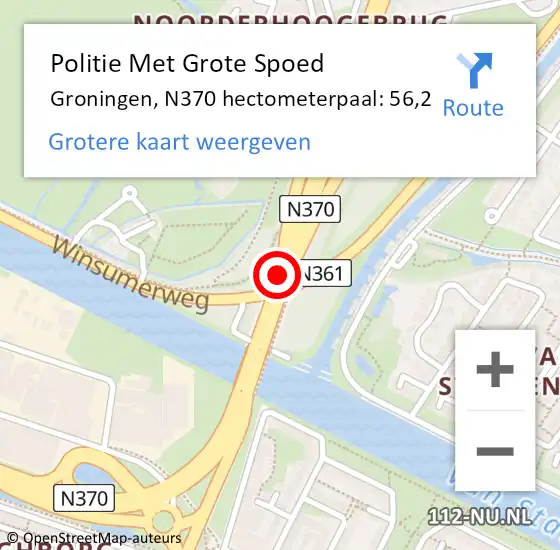 Locatie op kaart van de 112 melding: Politie Met Grote Spoed Naar Groningen, N370 hectometerpaal: 56,2 op 26 september 2022 16:35