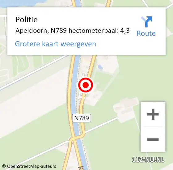 Locatie op kaart van de 112 melding: Politie Apeldoorn, N789 hectometerpaal: 4,3 op 26 september 2022 16:47