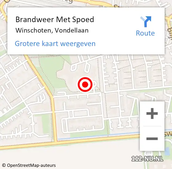 Locatie op kaart van de 112 melding: Brandweer Met Spoed Naar Winschoten, Vondellaan op 26 september 2022 17:29