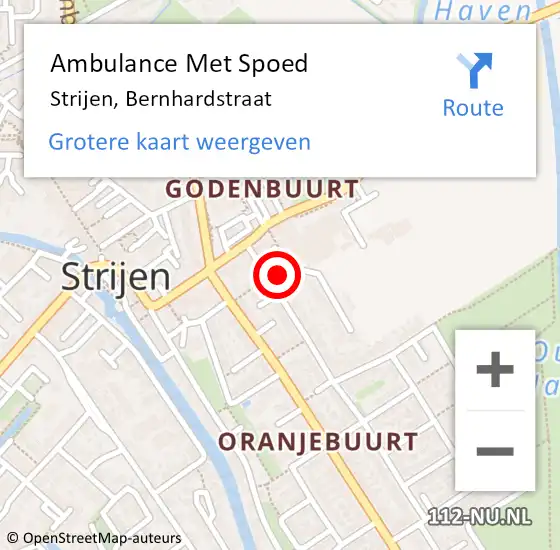 Locatie op kaart van de 112 melding: Ambulance Met Spoed Naar Strijen, Bernhardstraat op 26 september 2022 19:04