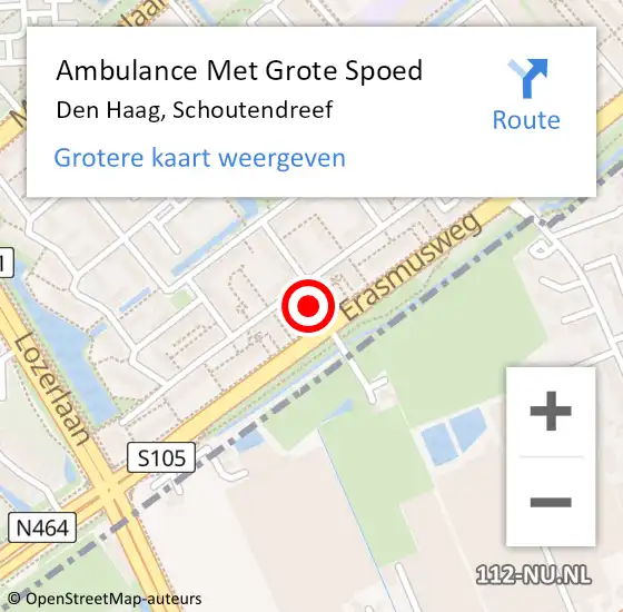 Locatie op kaart van de 112 melding: Ambulance Met Grote Spoed Naar Den Haag, Schoutendreef op 26 september 2022 21:18