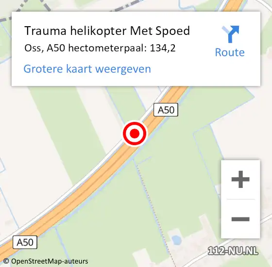 Locatie op kaart van de 112 melding: Trauma helikopter Met Spoed Naar Oss, A50 hectometerpaal: 134,2 op 26 september 2022 21:29