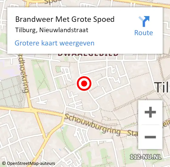 Locatie op kaart van de 112 melding: Brandweer Met Grote Spoed Naar Tilburg, Nieuwlandstraat op 26 september 2022 22:41