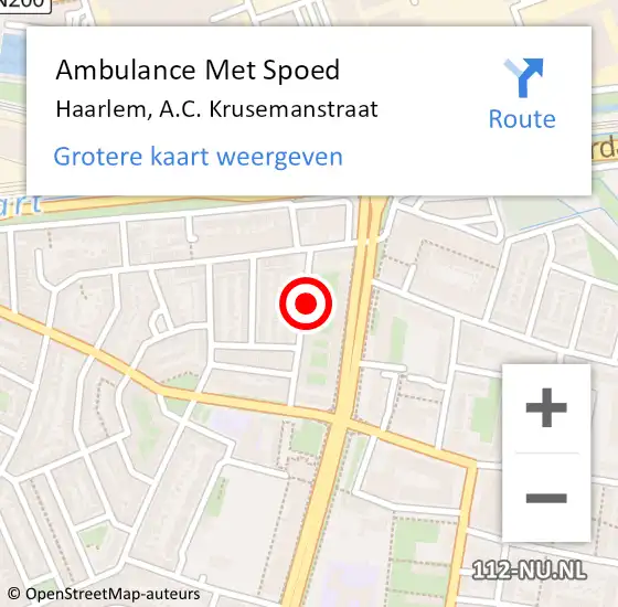 Locatie op kaart van de 112 melding: Ambulance Met Spoed Naar Haarlem, A.C. Krusemanstraat op 27 september 2022 01:17