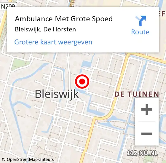 Locatie op kaart van de 112 melding: Ambulance Met Grote Spoed Naar Bleiswijk, De Horsten op 27 september 2022 02:23