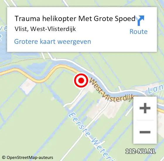 Locatie op kaart van de 112 melding: Trauma helikopter Met Grote Spoed Naar Vlist, West-Vlisterdijk op 27 september 2022 08:43
