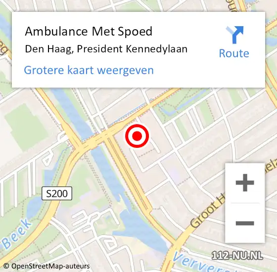 Locatie op kaart van de 112 melding: Ambulance Met Spoed Naar Den Haag, President Kennedylaan op 27 september 2022 10:12