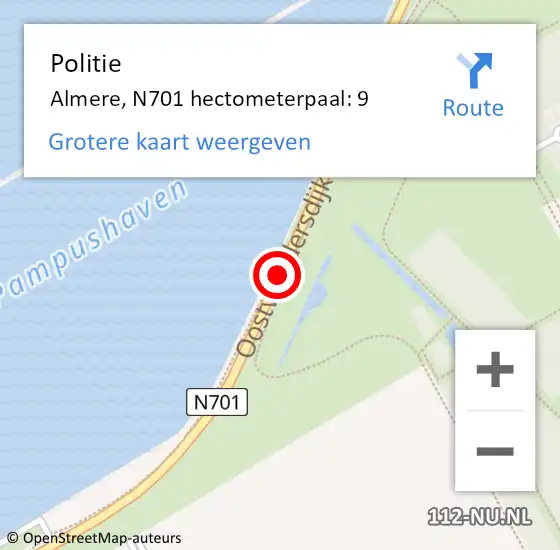 Locatie op kaart van de 112 melding: Politie Almere, N701 hectometerpaal: 9 op 27 september 2022 13:52
