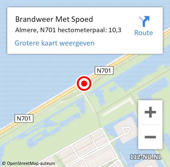 Locatie op kaart van de 112 melding: Brandweer Met Spoed Naar Almere, N701 hectometerpaal: 10,3 op 27 september 2022 14:10