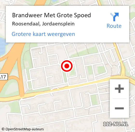 Locatie op kaart van de 112 melding: Brandweer Met Grote Spoed Naar Roosendaal, Jordaensplein op 27 september 2022 14:27