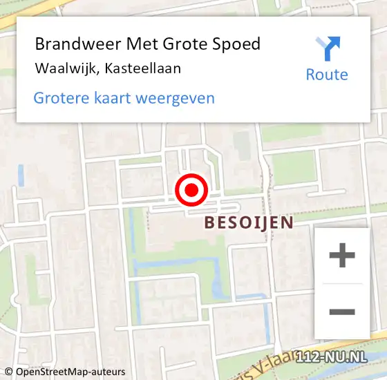 Locatie op kaart van de 112 melding: Brandweer Met Grote Spoed Naar Waalwijk, Kasteellaan op 27 september 2022 15:22
