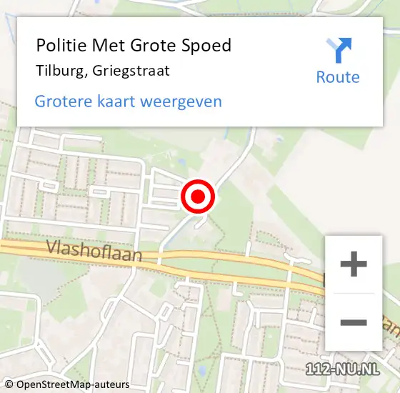 Locatie op kaart van de 112 melding: Politie Met Grote Spoed Naar Tilburg, Griegstraat op 27 september 2022 16:50