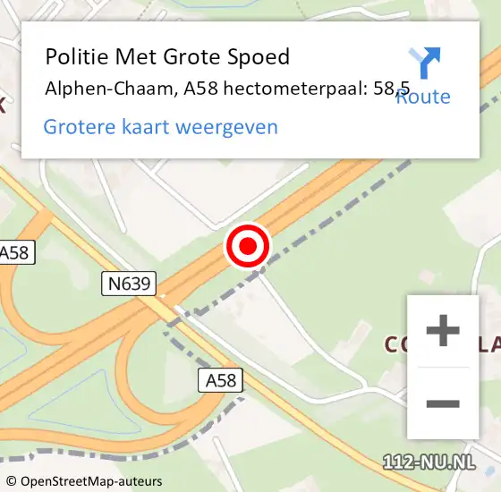 Locatie op kaart van de 112 melding: Politie Met Grote Spoed Naar Alphen-Chaam, A58 hectometerpaal: 58,5 op 27 september 2022 17:39