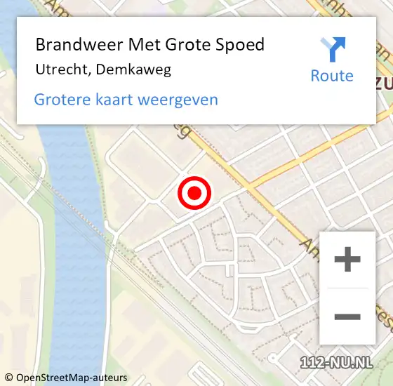 Locatie op kaart van de 112 melding: Brandweer Met Grote Spoed Naar Utrecht, Demkaweg op 27 september 2022 20:56