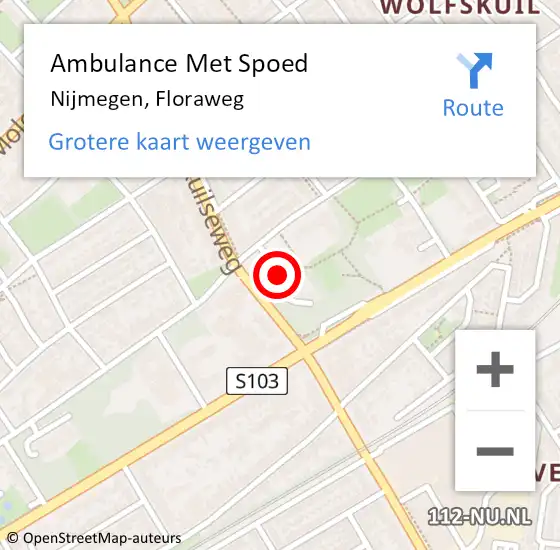 Locatie op kaart van de 112 melding: Ambulance Met Spoed Naar Nijmegen, Floraweg op 28 september 2022 04:08