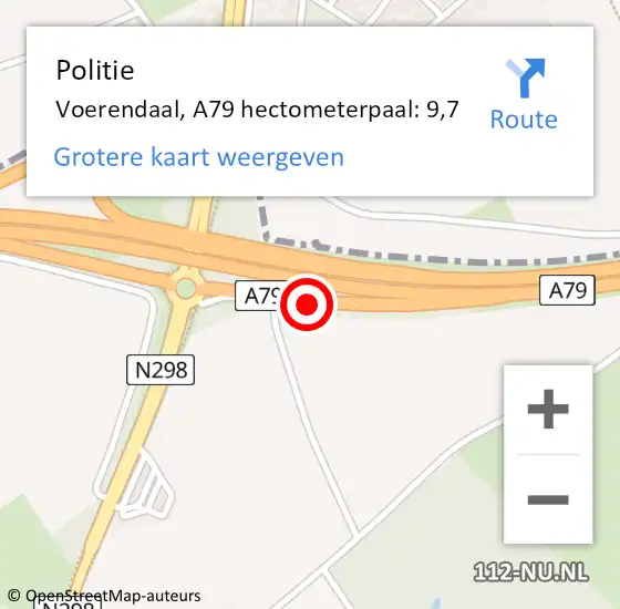 Locatie op kaart van de 112 melding: Politie Voerendaal, A79 hectometerpaal: 9,7 op 28 september 2022 08:31