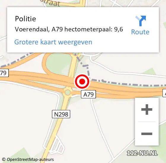 Locatie op kaart van de 112 melding: Politie Voerendaal, A79 hectometerpaal: 9,6 op 28 september 2022 08:36