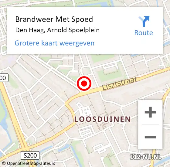 Locatie op kaart van de 112 melding: Brandweer Met Spoed Naar Den Haag, Arnold Spoelplein op 28 september 2022 10:16