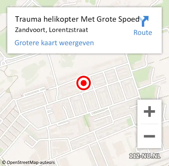 Locatie op kaart van de 112 melding: Trauma helikopter Met Grote Spoed Naar Zandvoort, Lorentzstraat op 28 september 2022 14:17