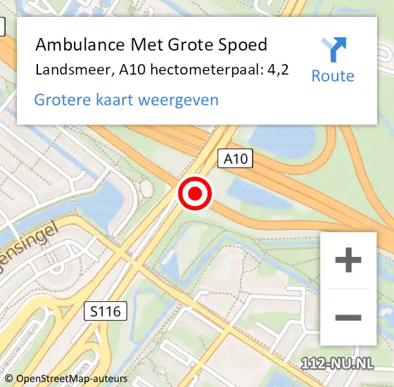 Locatie op kaart van de 112 melding: Ambulance Met Grote Spoed Naar Amsterdam, A10 hectometerpaal: 4,2 op 28 september 2022 16:30