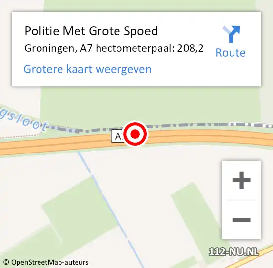 Locatie op kaart van de 112 melding: Politie Met Grote Spoed Naar Groningen, A7 hectometerpaal: 208,2 op 28 september 2022 17:22