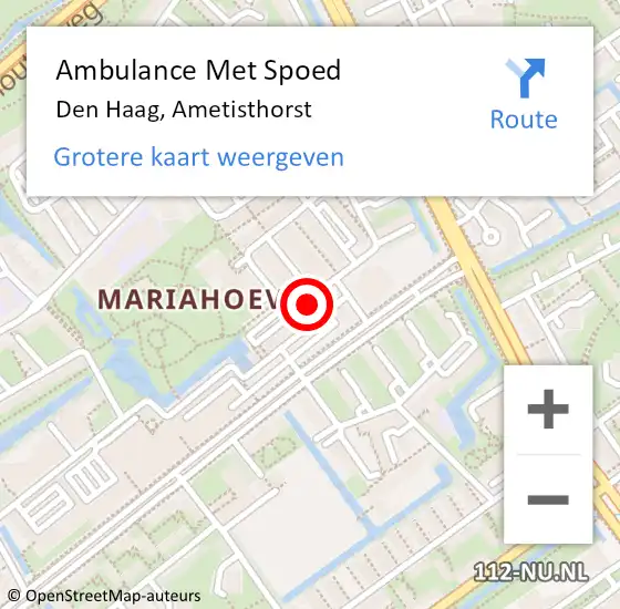 Locatie op kaart van de 112 melding: Ambulance Met Spoed Naar Den Haag, Ametisthorst op 28 september 2022 21:40