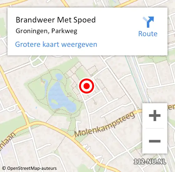 Locatie op kaart van de 112 melding: Brandweer Met Spoed Naar Groningen, Parkweg op 28 september 2022 23:23