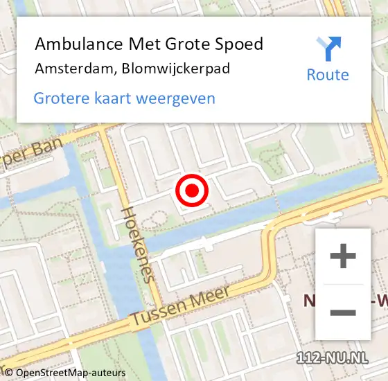 Locatie op kaart van de 112 melding: Ambulance Met Grote Spoed Naar Amsterdam, Blomwijckerpad op 29 september 2022 00:01