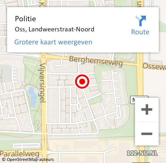 Locatie op kaart van de 112 melding: Politie Oss, Landweerstraat-Noord op 29 september 2022 08:12