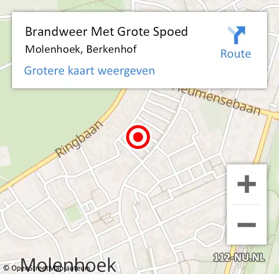Locatie op kaart van de 112 melding: Brandweer Met Grote Spoed Naar Molenhoek, Berkenhof op 29 september 2022 09:54