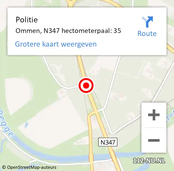 Locatie op kaart van de 112 melding: Politie Ommen, N347 hectometerpaal: 35 op 29 september 2022 09:55