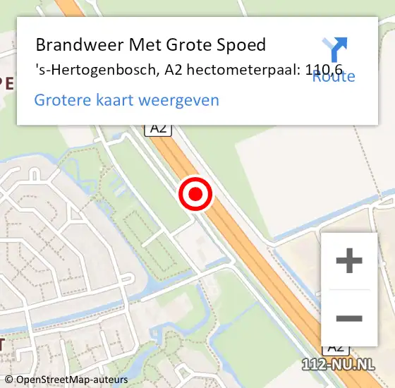 Locatie op kaart van de 112 melding: Brandweer Met Grote Spoed Naar 's-Hertogenbosch, A2 hectometerpaal: 110,6 op 29 september 2022 10:58
