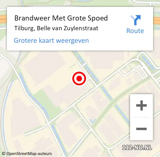 Locatie op kaart van de 112 melding: Brandweer Met Grote Spoed Naar Tilburg, Belle van Zuylenstraat op 29 september 2022 12:22