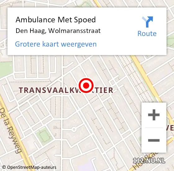 Locatie op kaart van de 112 melding: Ambulance Met Spoed Naar Den Haag, Wolmaransstraat op 29 september 2022 13:21