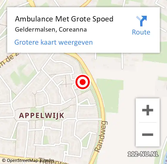 Locatie op kaart van de 112 melding: Ambulance Met Grote Spoed Naar Geldermalsen, Coreanna op 29 september 2022 14:19