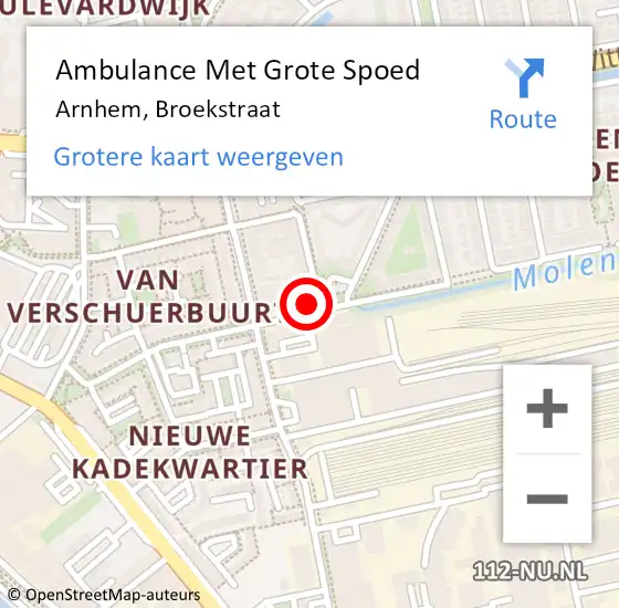 Locatie op kaart van de 112 melding: Ambulance Met Grote Spoed Naar Arnhem, Broekstraat op 29 september 2022 14:39