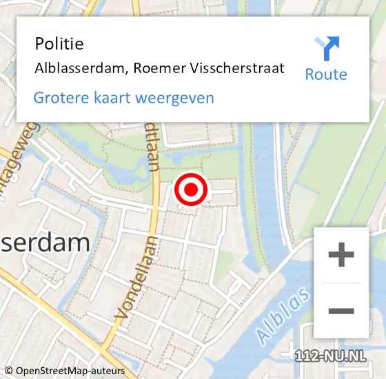Locatie op kaart van de 112 melding: Politie Alblasserdam, Roemer Visscherstraat op 29 september 2022 15:26